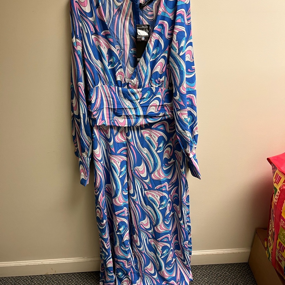 Rebdolls Vibrant Blue and Pink Swirl Long Sleeve Dress